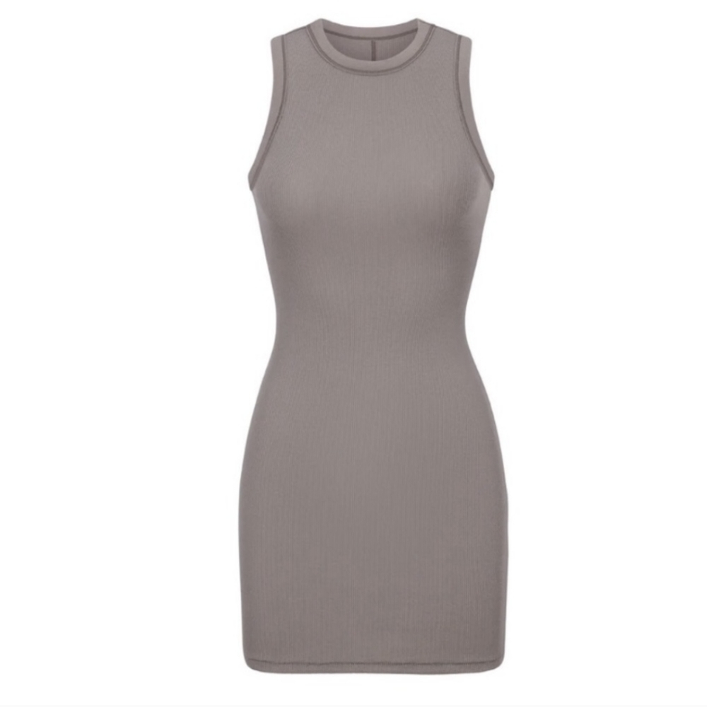 2. NWT SKIMS COTTON RIB TANK DRESS IN SMOKE